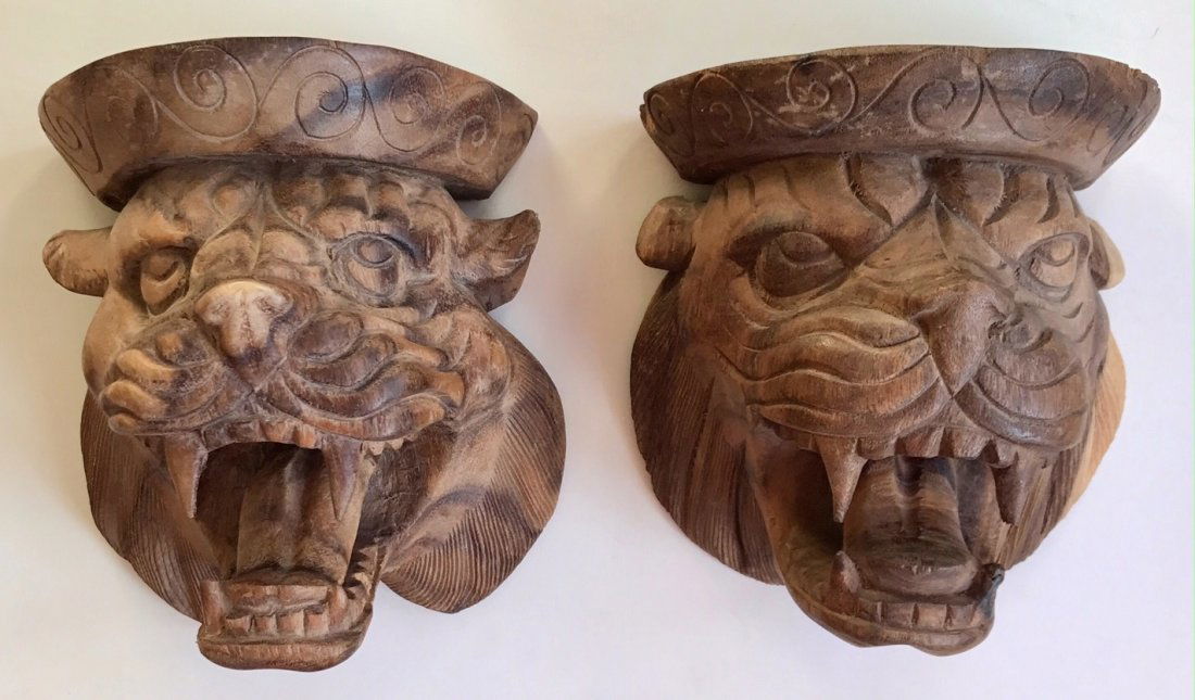 Architectural Carved Wood Lion Heads (1 of 4)