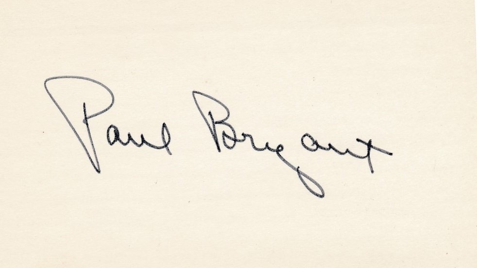 Paul \"Bear\" Bryant Signed Index Card (1 of 1)