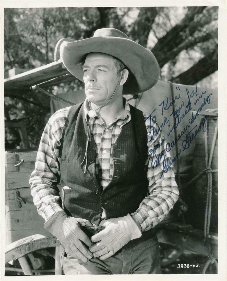 Glenn Strange- Vintage Signed Western Photograph: SUPER RARE (1899–1973) Vintage 8X10 black and white glossy photograph signed in black felt tip ink, "To Kin, Thank you for your interest in my career, Sincerely, Glenn Strange." In excellent conditi