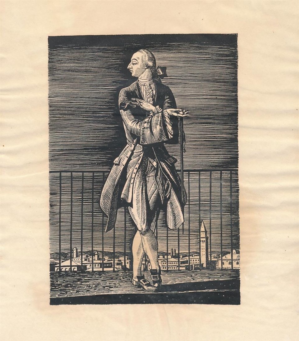 Rockwell Kent- Vintage 1925 Print by Him: The Famous Frontispiece, 1925 Rockwell Kent (One of the most well-known American painters of all time. Casanova copper plates printed by hand on French Arches handmade paper (7.5X5.25 image size) with