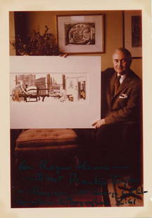 Prentiss Taylor-Vintage Signed Photograph: Vintage 3.5X5 sepia glossy photograph inscribed and signed in blue ink by Prentiss Taylor. In good condition with light edgewear. (1907–1991) Prentiss Taylor was an American illustrator, lithog