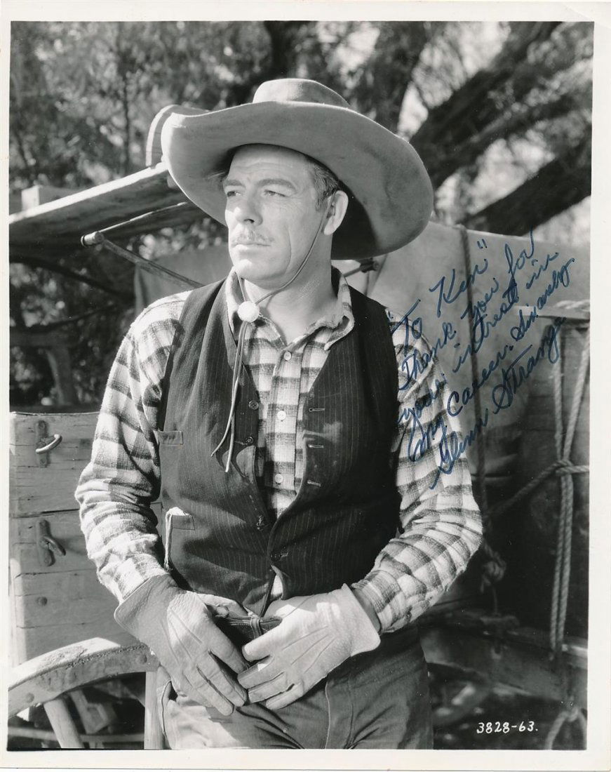 Glenn Strange-Vintage Signed Photograph: RARE VINTAGE 8X10 B&W glossy photograph signed in black felt tip ink, "To Kin, Thank you for your interest in my career, Sincerely, Glenn Strange." In excellent condition. (1899-1973) George Glenn Str
