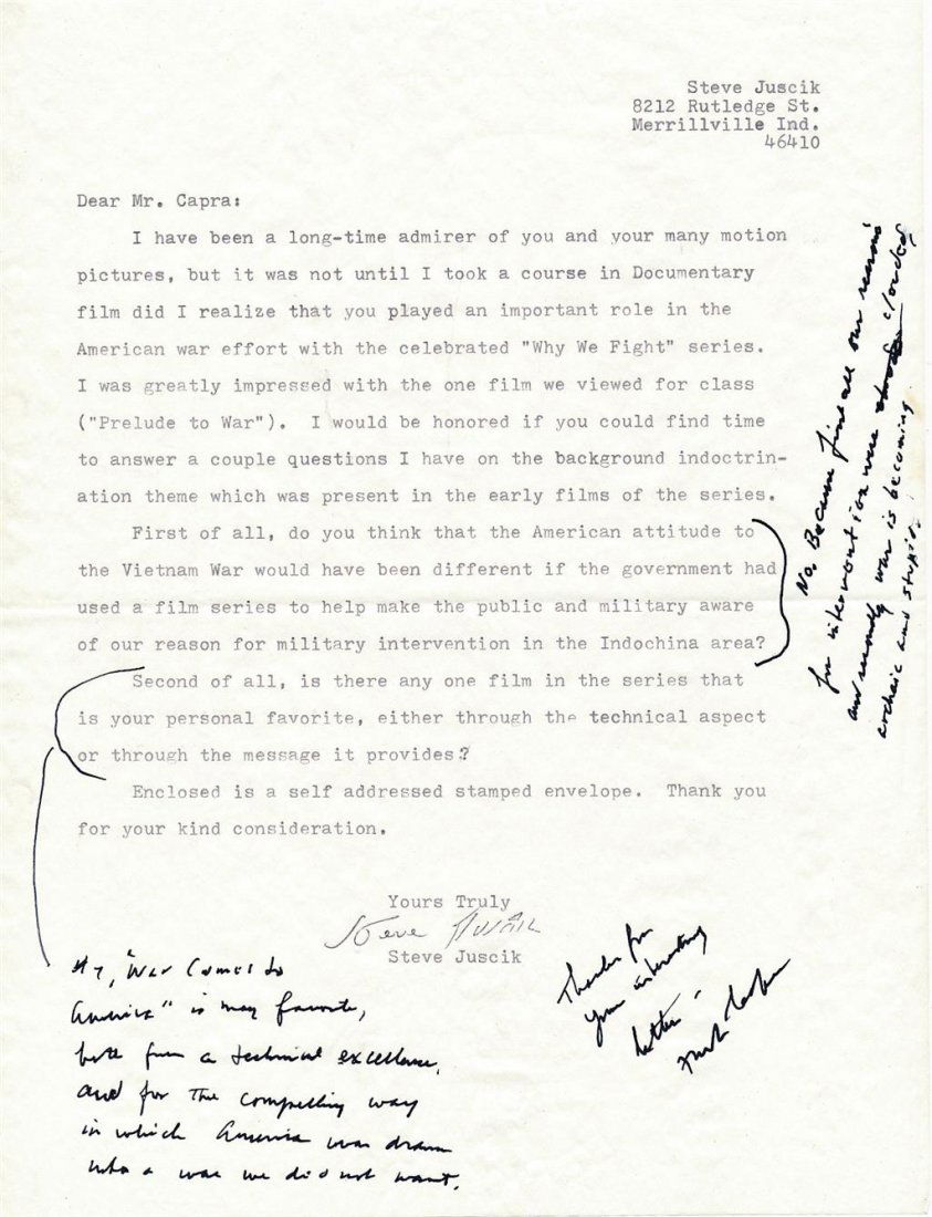 Frank Capra- Terrific Notes Signed on a Fans Letter (1 of 1)