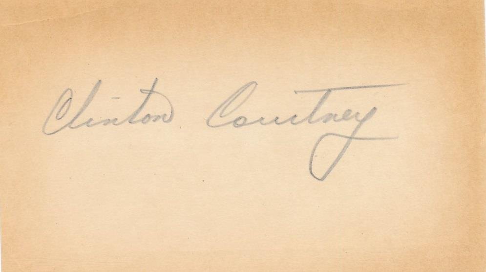 Clint Courtney-Vintage Signed Index Card: Vintage 3X5 index card signed in pencil by Clint Courtney. A rare example of his signature. Clinton Dawson Courtney (March 16, 1927 â€“ June 16, 1975), nicknamed Scrap Iron, was an American profe