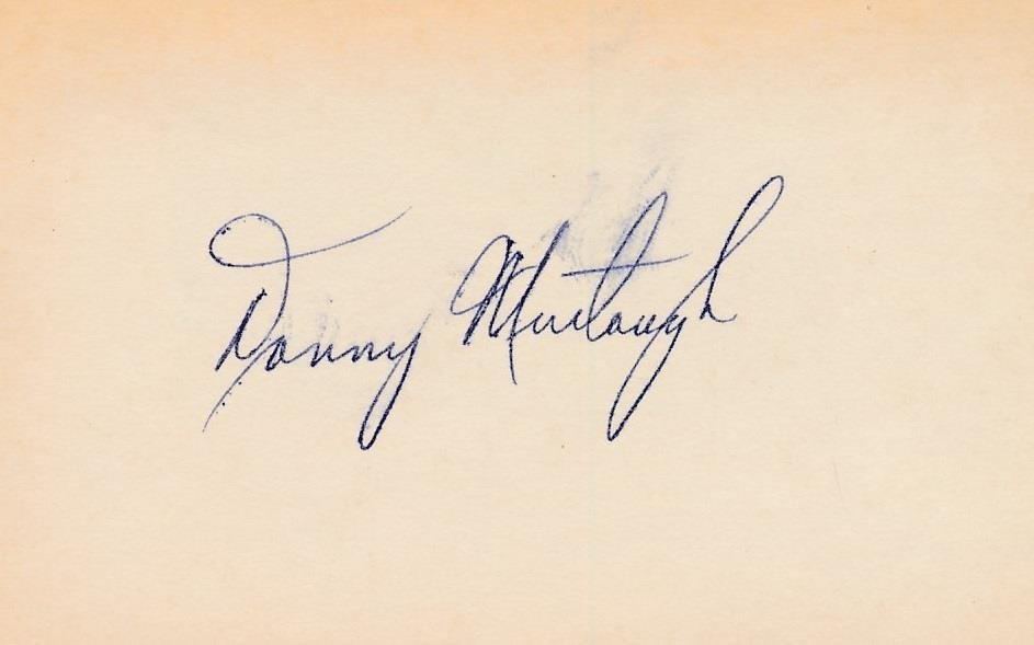 Danny Murtaugh- Rare Vintage Signed Index Card: RARE Vintage 3X5 index card signed in ballpoint ink by Danny Murtaugh. A rare example of his signature. Daniel Edward Murtaugh (October 8, 1917 â€“ December 2, 1976) was an American second basema