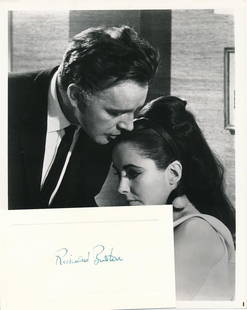 Richard Burton-Vintage Signed Card w/Vintage Photo: Vintage 4x6 notecard signed in green fountain pen ink by Richard Burton. The card was signed in March of 1958 by Richard Burton (noted on the back by the original collector). Accompanied with a