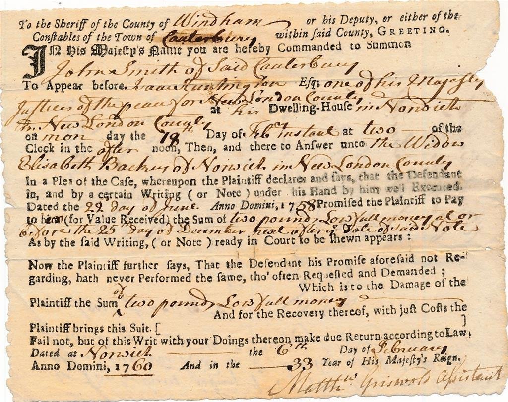 Matthew Griswold- (British Troops Searched for him American Revolution) 1760 S. Document (1 of 2)
