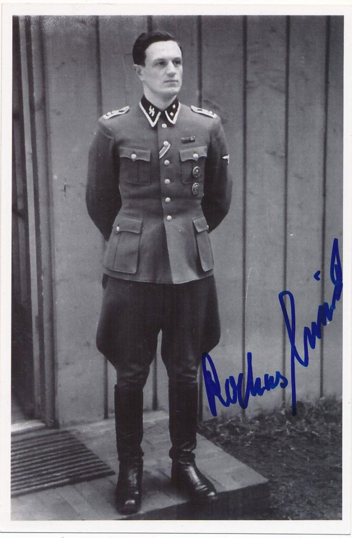 Rochus Misch- Signed Photograph (SS to Adolf Hitler): Historical4X6 B&W Glossy photograph signed in blue felt tip ink nicely by Rochus Misch. In excellent condition. (b. 1917) OberscharfÃ¼hrer in the 1st SS Div. Leibstandarte SS Adolf Hitler, served as