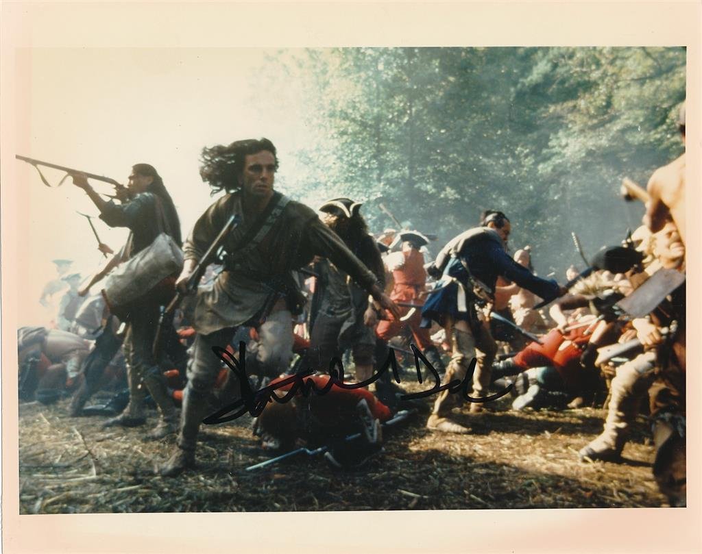 Daniel Day-Lewis-Signed Photograph "The Last of the Mohicans": 10x8 Color glossy photograph from "The Last of the Mohicans" and signed in black felt tip ink by Daniel Day-Lewis. In good condition. Sir Daniel Michael Blake Day-Lewis is a retired English actor. Oft