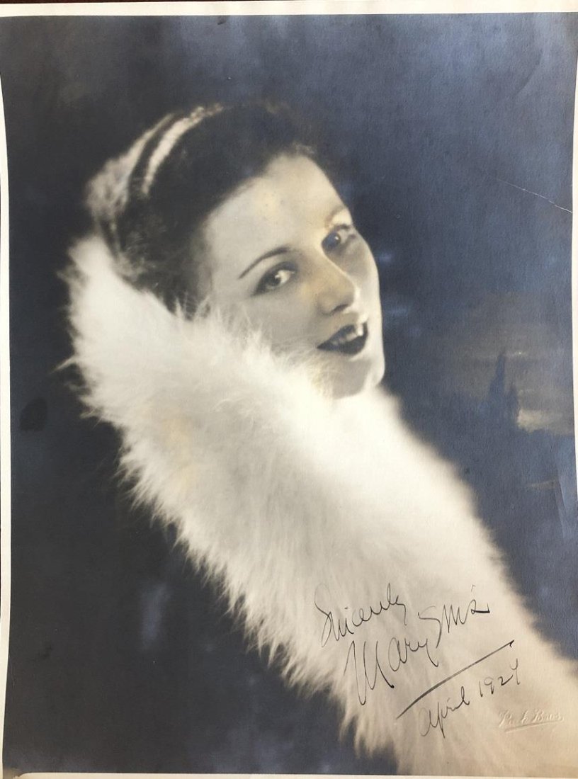 Mary Sims- Vintage 1924 Signed 11X14 Photograph: VINTAGE ORIGINAL 11X14 B&W Poch Bros photograph signed in fountain pen ink, "Sincerely, Mary Sims, April 1924." Some edge and corner wear with a few creases inside the photo.Comes with a full Letter o