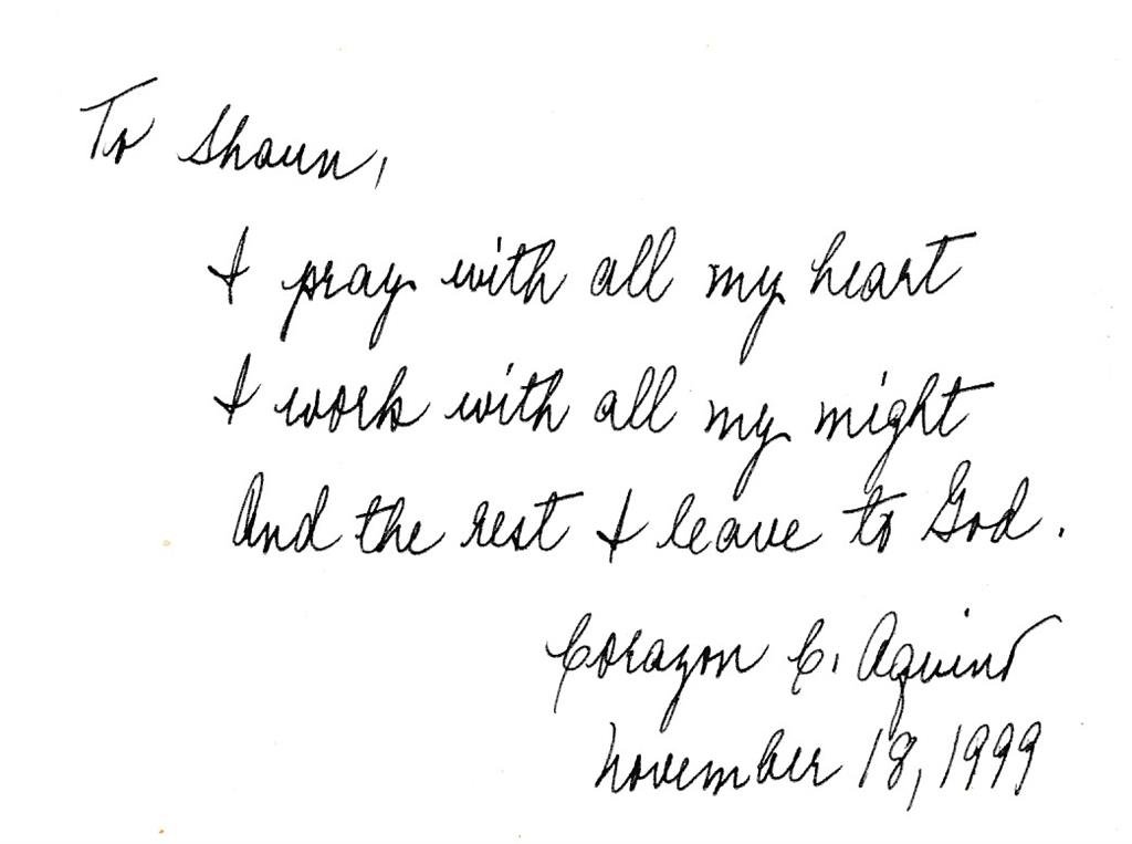 Corazon Aquino- (President of the Philippines) Handwritten Quote (1 of 1)