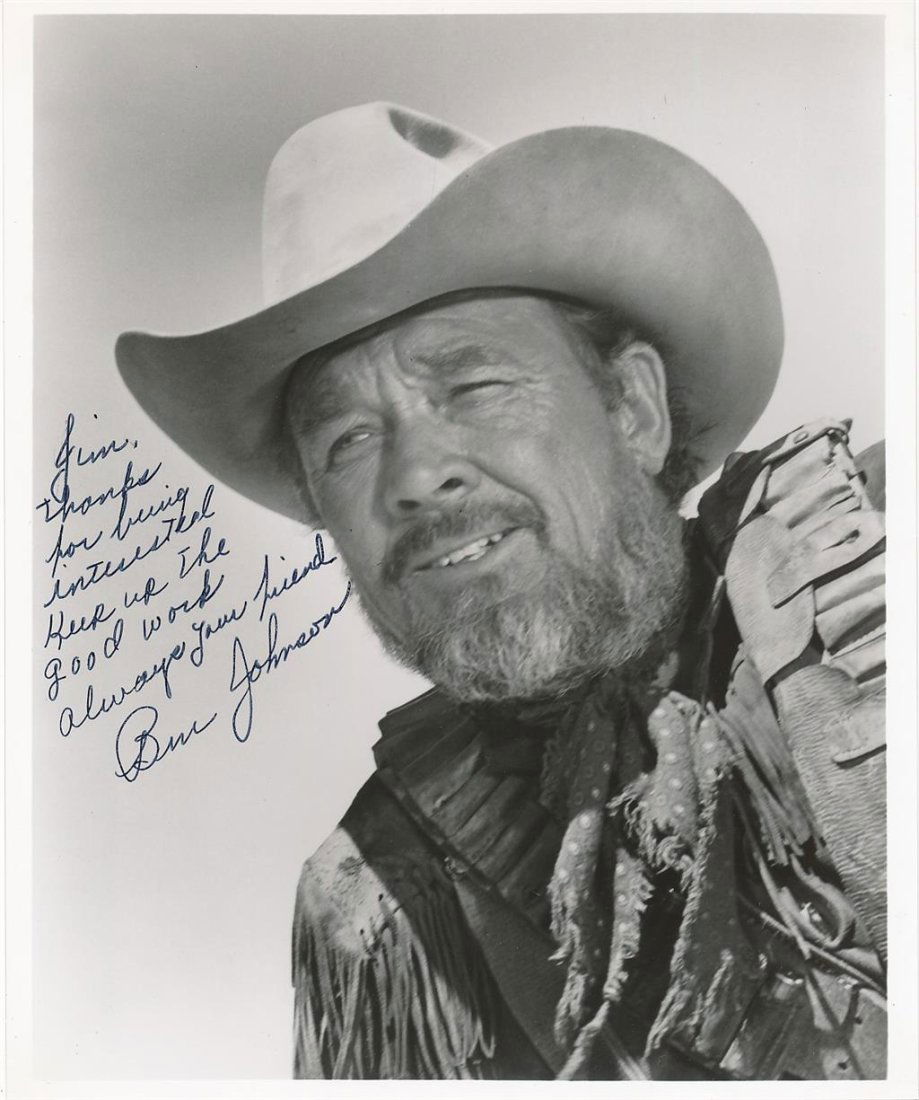 Ben Johnson- Signed Vintage Photograph: 8x10 B&W vintage photograph signed and inscribed in black felt tip ink by Ben Johnson. In very good condition. Francis Benjamin Johnson Jr. was an American film and television actor, stuntman, and wor