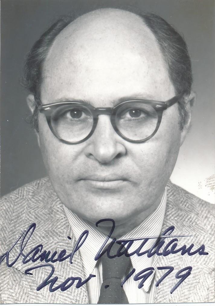 Daniel Nathans (Nobel Prize)-Signed Vintage Photograph: Vintage 2.5X3.5 B&W glossy photograph signed in black felt tip ink by Daniel Nathans adding, "Nov 1979." In excellent condition.Daniel Nathans (October 30, 1928 â€“ November 16, 1999) was an Amer