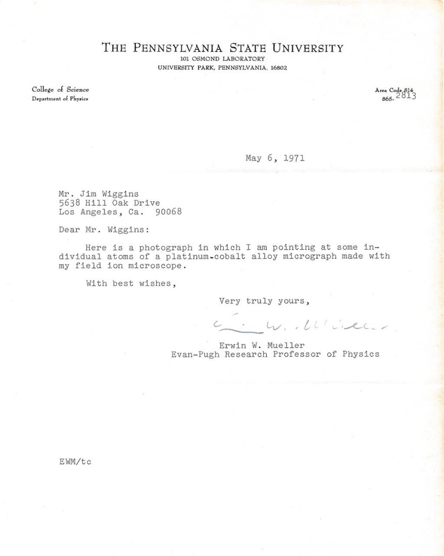 Erwin W. Mueller- (One 1st Physics to Observe Atoms) TLS from 1971 Signed (1 of 1)