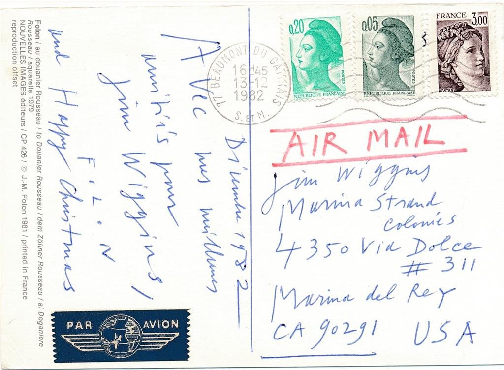 Jean-Michel Folon- Signed Postcard (Famous Belgium Artist) (1 of 2)