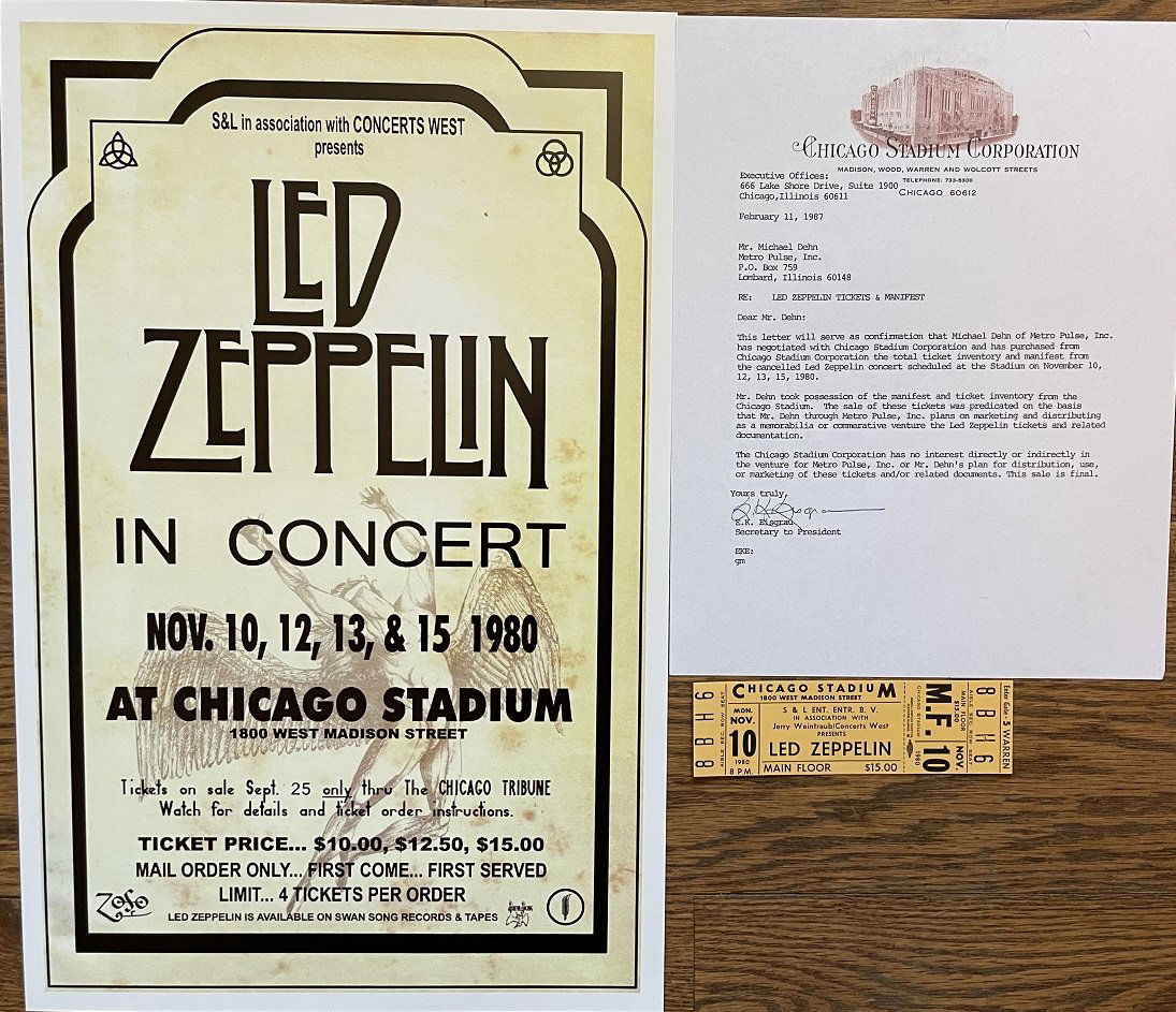 Led Zeppelin- Ticket from their November 1980 Concert w/Poster (1 of 3)