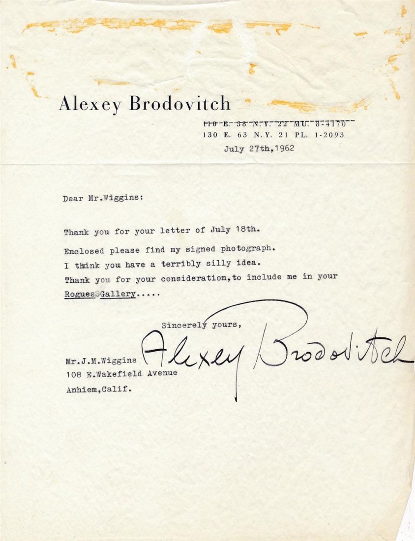 Alexey Brodovitch- (Photographer)- TLS from 1962 (1 of 1)