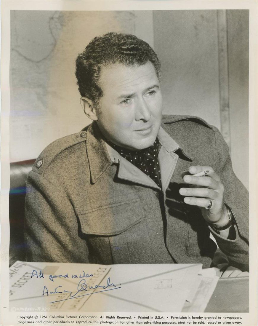 Sir Anthony Quayle- Signed Vintage Photograph: 8x10 Sepia glossy finish vintage photograph signed in blue fountain pen ink by Anthony Quayle. Some edge waving with toning spots throughout. In fair condition. (1913-1989) Sir John Anthony Quayle was