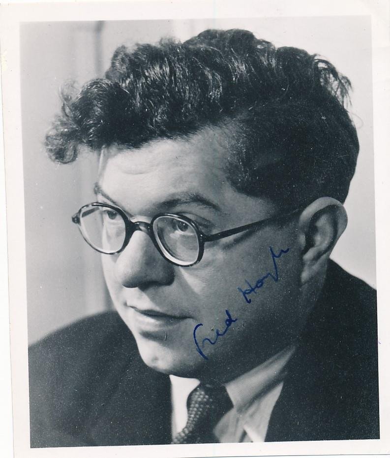 Sir Fred Hoyle- (English Astronomer) Vintage Photograph Signed Twice: 4X4.75 Vintage glossy photograph signed in blue fountain pen ink and again in ballpoint ink on the verso by Fred Hoyle. In very good condition.(1915-2001) Sir Fred Hoyle was an English astronomer who 