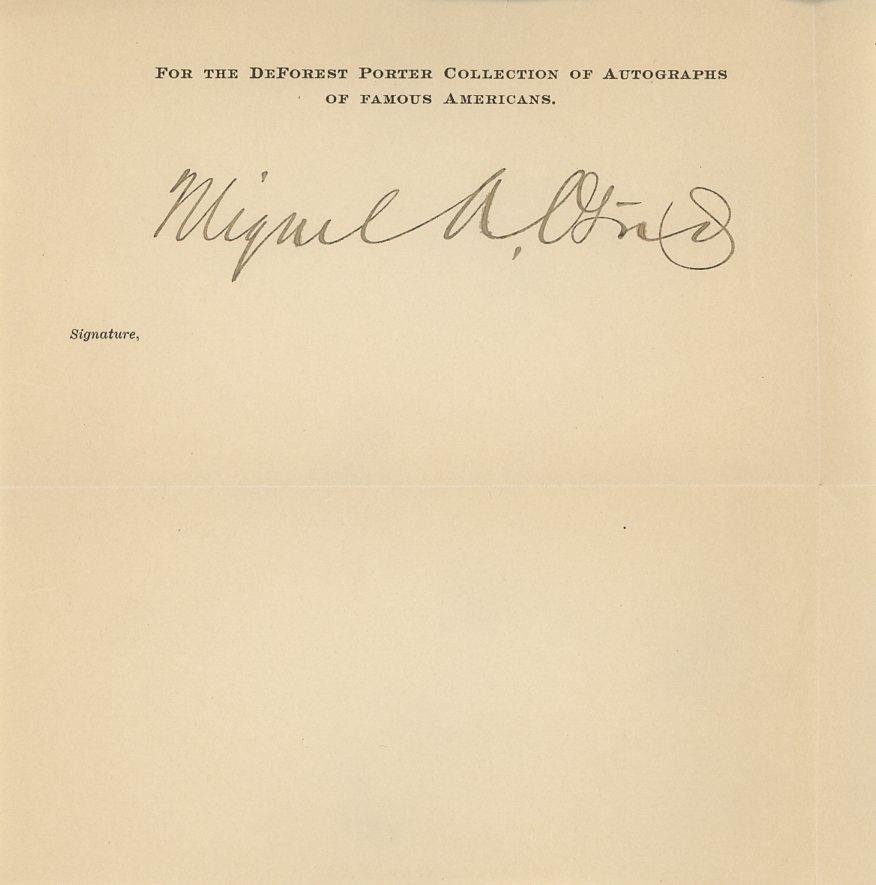 Miguel Antonio Otero- Signed Historical Page (16th Governor New Mexico Territory) (1 of 1)
