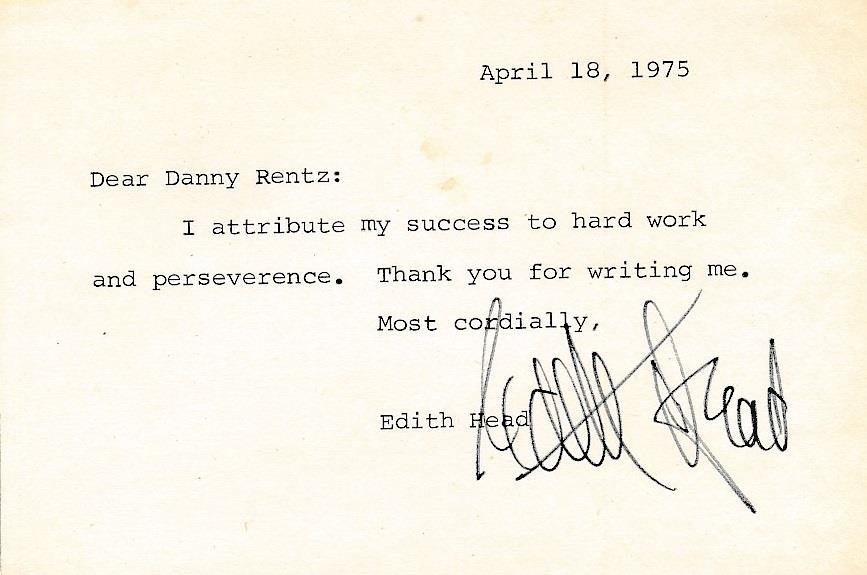 Edith Head- Signed Card from 1975 (Costume Designer 8x Academy Award) (1 of 1)