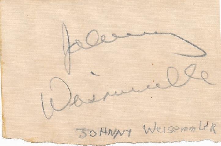 Johnny Weissmuller-Vintage Signed Page in Pencil  (Tarzan & Olympian 1924) (1 of 1)
