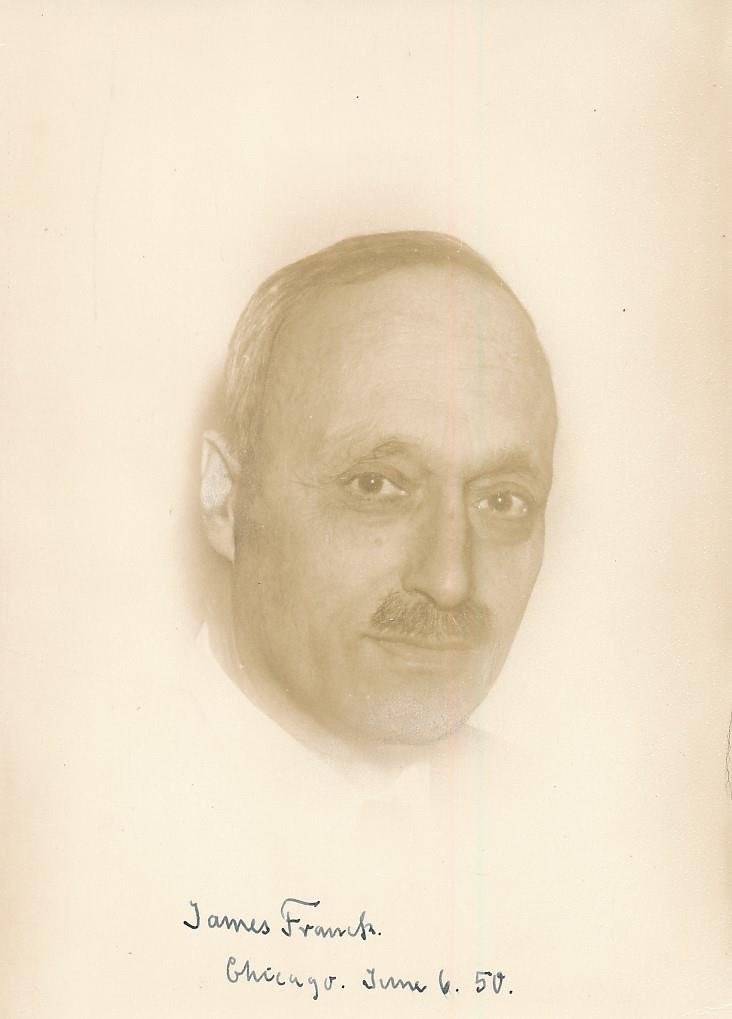 James Franck- RARE Vintage Signed Photograph (Nobel Prize 1925): 5X7 Vintage sepia matte finish photograph signed in blue fountain pen ink, "James Franck, Chicago June 6, 50." A couple of light creases, otherwise excellent.(1882-1964) James Franck was a German phys