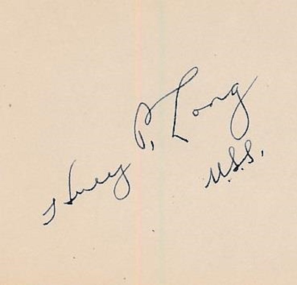 Huey Long-Historical Signed Card (Assassination in 1935) (1 of 1)