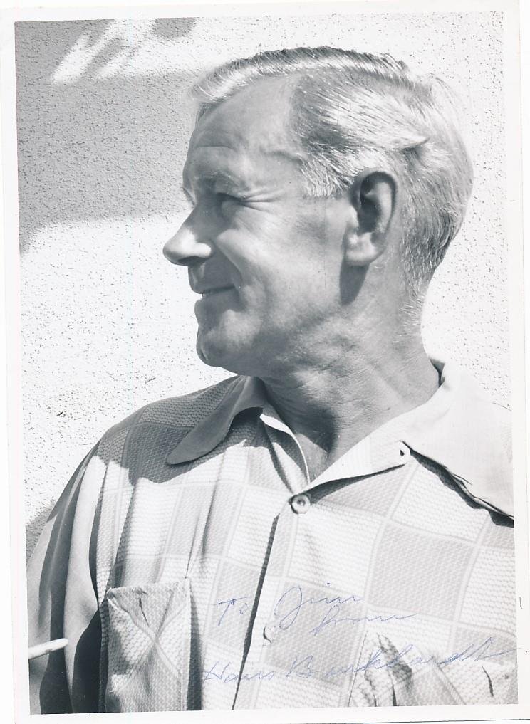 Hans G. Burkhardt- Vintage Signed Photograph (Artist): 5X6.75 Vintage B&W glossy photograph signed "To Jim Wiggins Hans Burkhardt" in blue ballpoint ink. In excellent condition. (1904-1994) Hans Gustav Burkhardt was a Swiss-American abstract expressionist