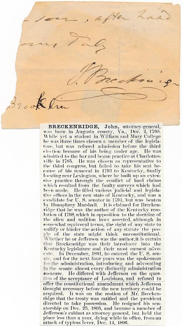 John Breckenridge- Clipped Signature (Fought in Revolutionary War/Attorney General) (1 of 1)