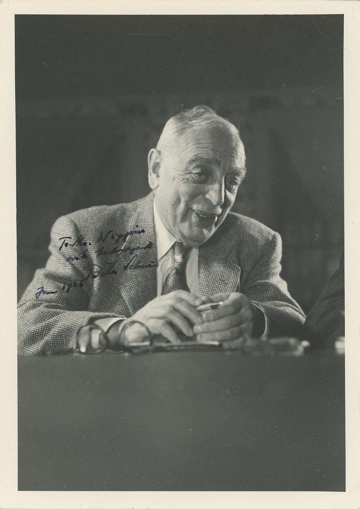 Dr. Bela Schick- Signed Vintage Photograph (Pediatrician): 5x7 Vintage B&W matte finish photograph signed and inscribed in fountain pen ink by Bela Schick in 1956. Light edge wear, otherwise, in very good condition. (1877-1967) BÃ©la Schick was a Hungarian-
