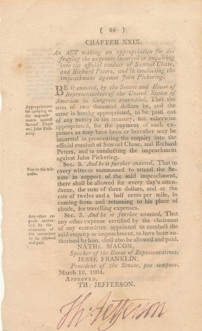 Thomas Jefferson-Historical Signed Page from Acts of the Eighth Congress (1 of 3)