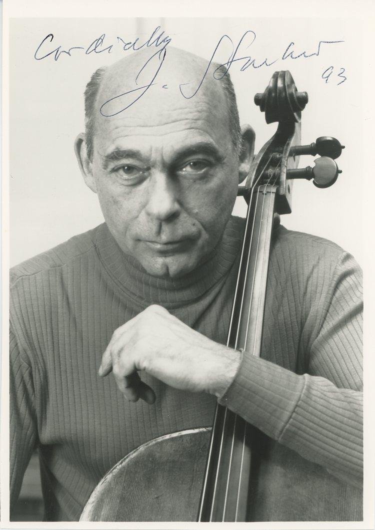 JÃ¡nos Starker-Signed Vintage Photograph (Greatest Cellist EVER!!!): 8x10 B&W glossy finish vintage photograph signed "Cordially J. Starker 93" in black ballpoint ink. In very good condition. (1924-2013) JÃ¡nos Starker was a Hungarian-American cellist. From 1958 unti