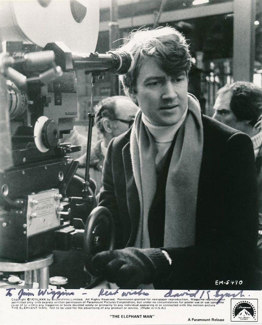 David Lynch-Signed Vintage Photograph "Elephant Man" (Famed Filmmaker): Vintage 8x10 B&W glossy photograph from "The Elephant Man" and signed on the lower portion "To Jim Wiggins-Best Wishes David K. Lynch" in black marker. Excellent condition.David Keith Lynch is an Amer
