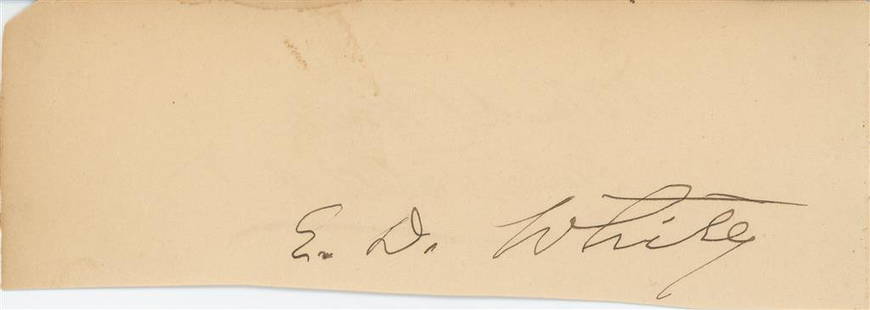 Edward Douglas White & John Harlan- Signed Historical Page (Supreme Court Justices): Historical 7.5x2.5 page signed on both sides by 2 Supreme Court Justices. Signed in old ink "E.D. White" and on the verso, signed in old ink "John M. Harlan Justice Sup. Ct. M. J." under his signature