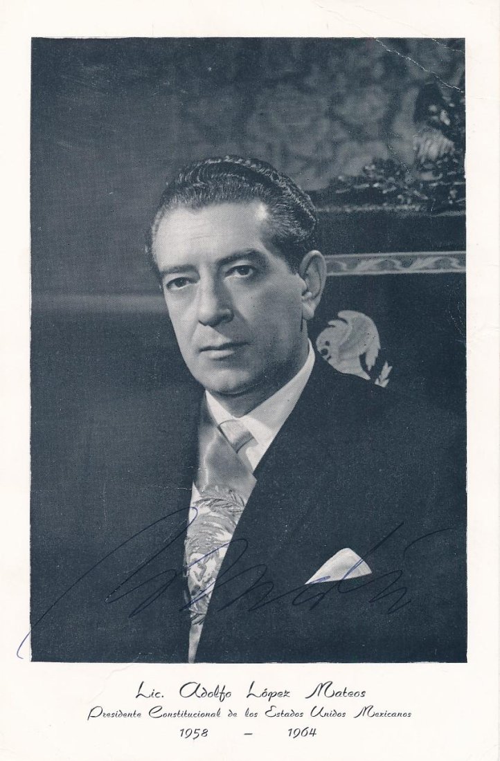 Adolfo Lopez Mateos-Vintage Signed Photograph (President of Mexico): 5.75X8.75 Vintage photograph signed in blue ballpoint ink by Adolfo Lopez Mateos. Light corner dings, otherwise excellent.(1909-1969) Adolfo LÃ³pez Mateos was a Mexican politician who served as Pres