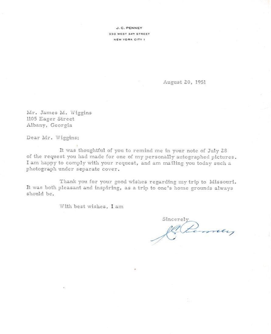 J. C. Penney- TLS from 1951 Signed (1 of 1)