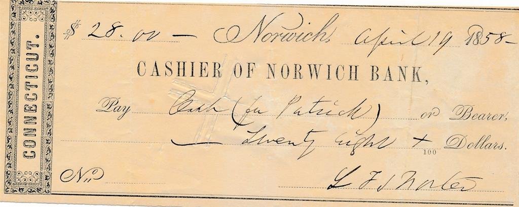 La Fayette Sabine Foster- Signed Check from 1858  (Abe Lincoln's Assassination) (1 of 1)