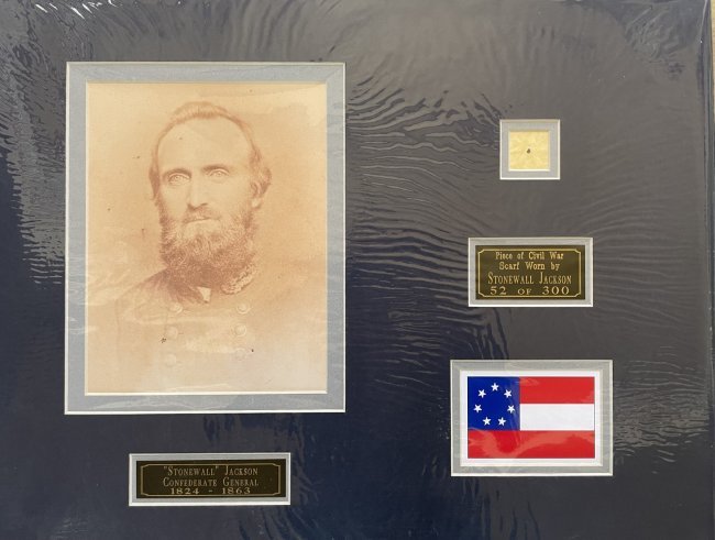 Stonewall Jackson- Piece of his Worn Civil War Scarf Matted (1 of 3)