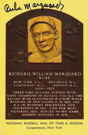 Rube Marquard- Signed Hall of Fame Plaque Card (HOF 1971)