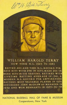 Bill Terry- Signed Hall of Fame Plaque Card (HOF 1954)