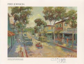 Ferd Johnson- Signed Print "Marine Avenue Balboa Island" w/sketch