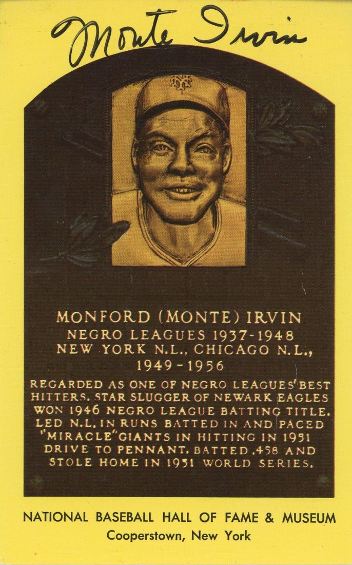 Monte Irvin- Signed Vintage Hall of Fame Plaque Card (HOF 1973) (1 of 1)