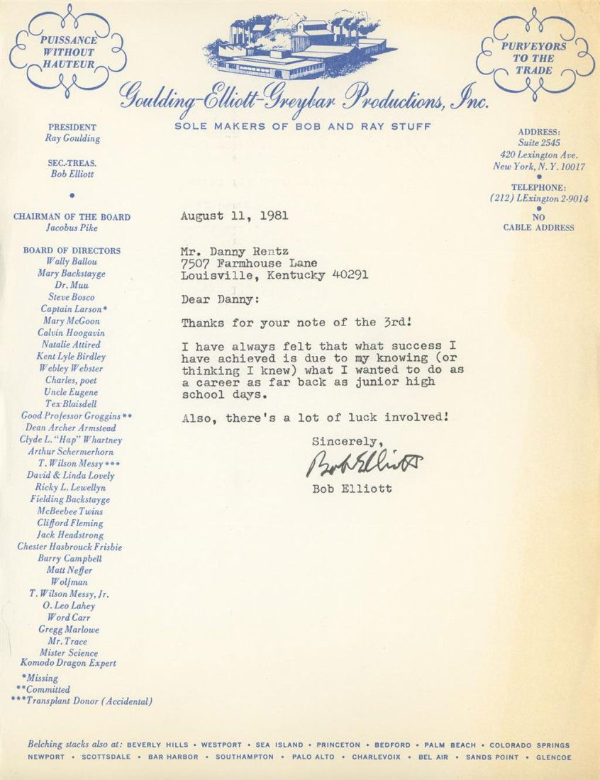 Bob Elliott- TLS from 1981 (Comedy Duo "Bob & Ray") (1 of 1)