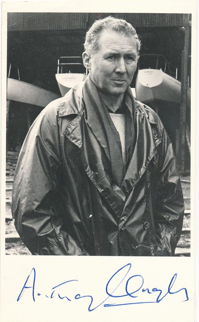 Anthony Quayle- Signed Vintage Photograph: 3.25x5.5 B&W vintage photograph signed in blue ink by Anthony Quayle. A crease on the right portion, otherwise, in very good condition. (1913-1989) Sir John Anthony Quayle was a British actor, theatre