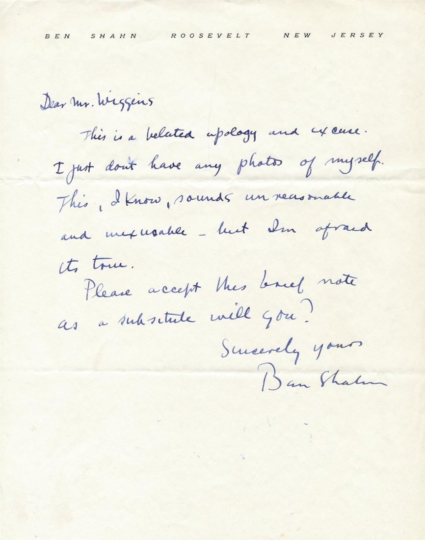 Ben Shahn-Handwritten Note (Artist/Social Realism) (1 of 1)