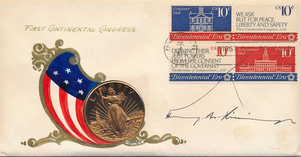 Henry Kissinger- Hand painted FDC Signed w/Coin (1 of 2)
