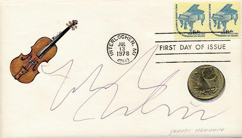 Yehudi Menuhin- Hand Painted Signed FDC Cover w/Coin (1 of 1)