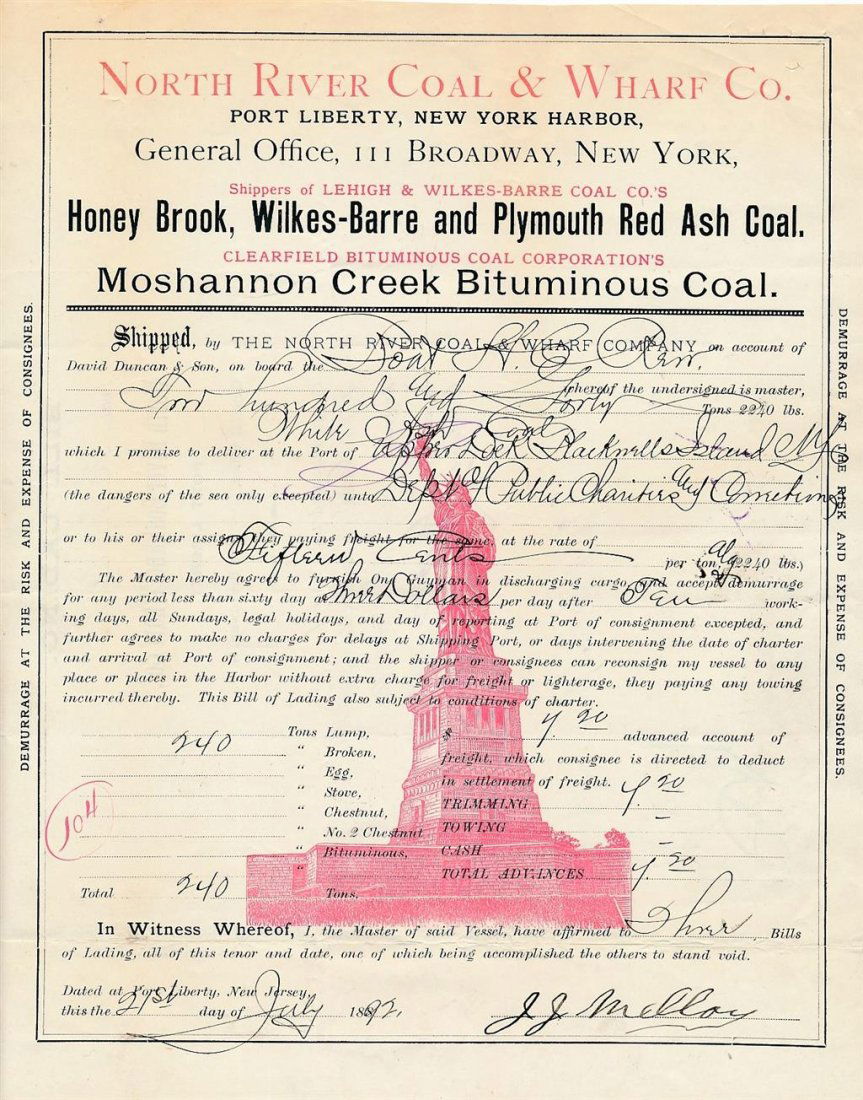 1892 Bill Head from the North River Coal & Wharf Company (1 of 2)