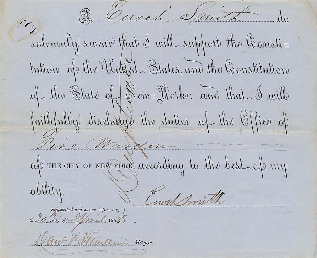 Daniel F. Tiemman-Historical Signed Fire Warden Pledge 1858 (Tiemman Place, Mayor Etc) (1 of 1)